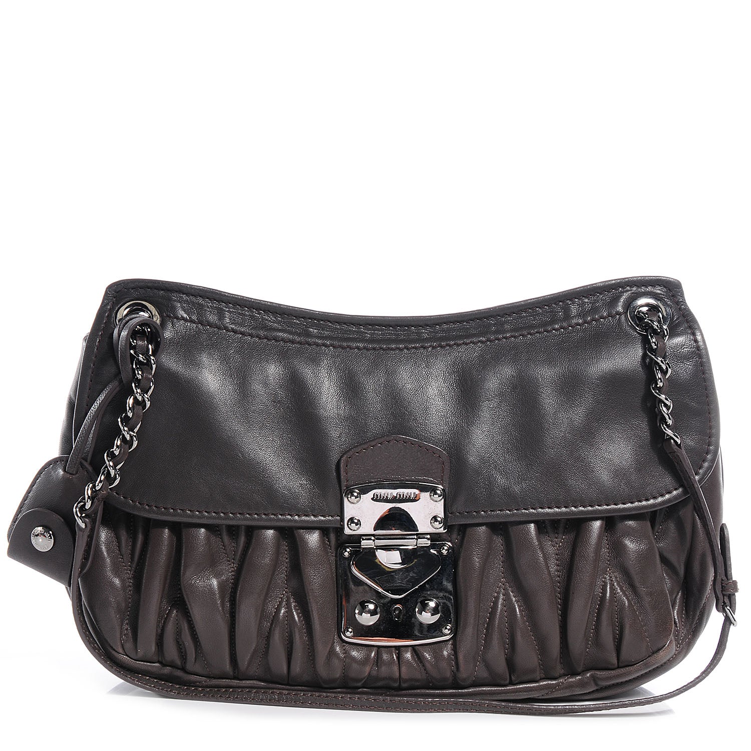 Miu Miu Leather Matelasse Shoulder Bag Grigio 1 of 9