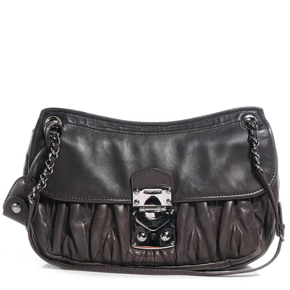 Miu Miu Leather Matelasse Shoulder Bag Grigio 1 of 9