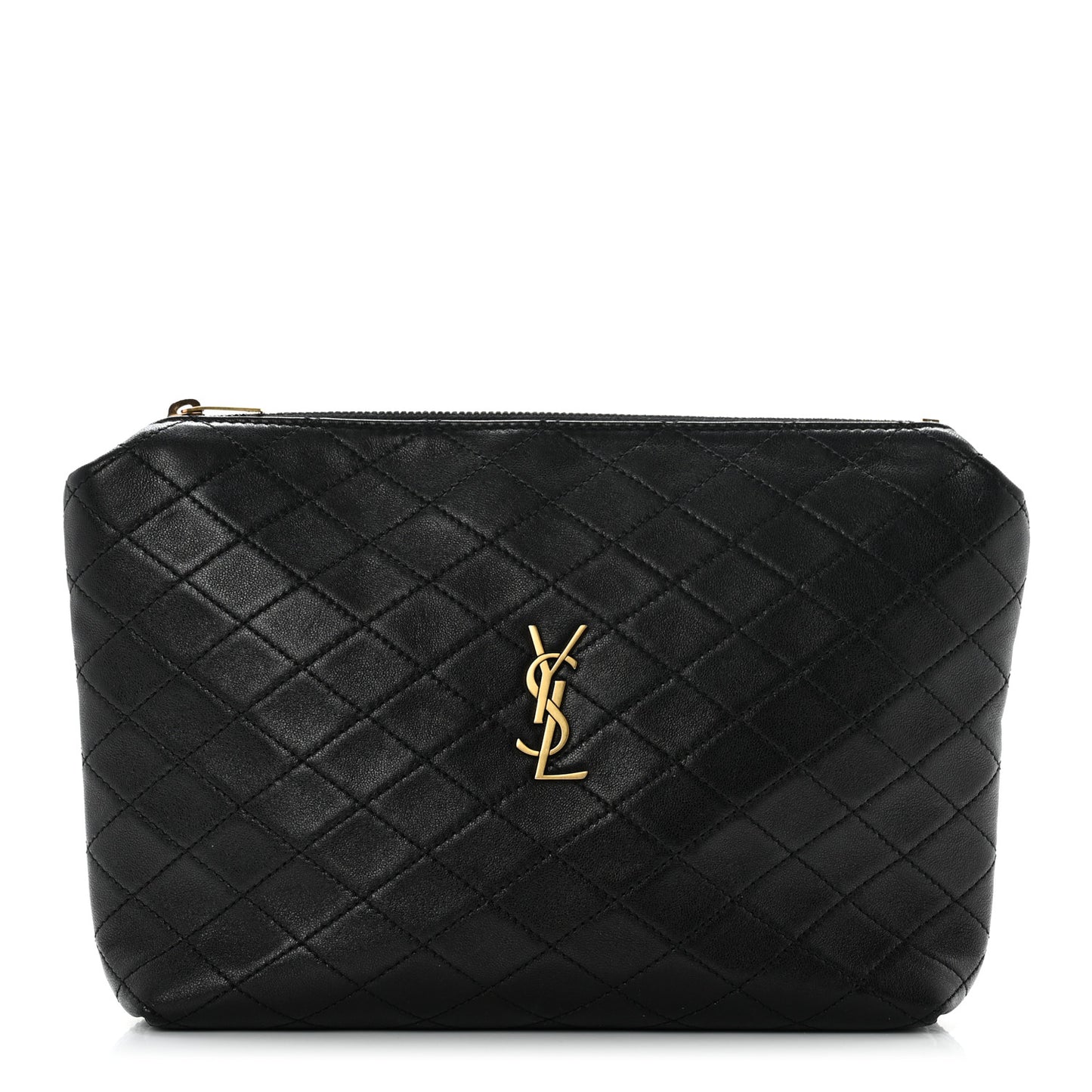 Lambskin Quilted Gaby Cosmetic Pouch Black