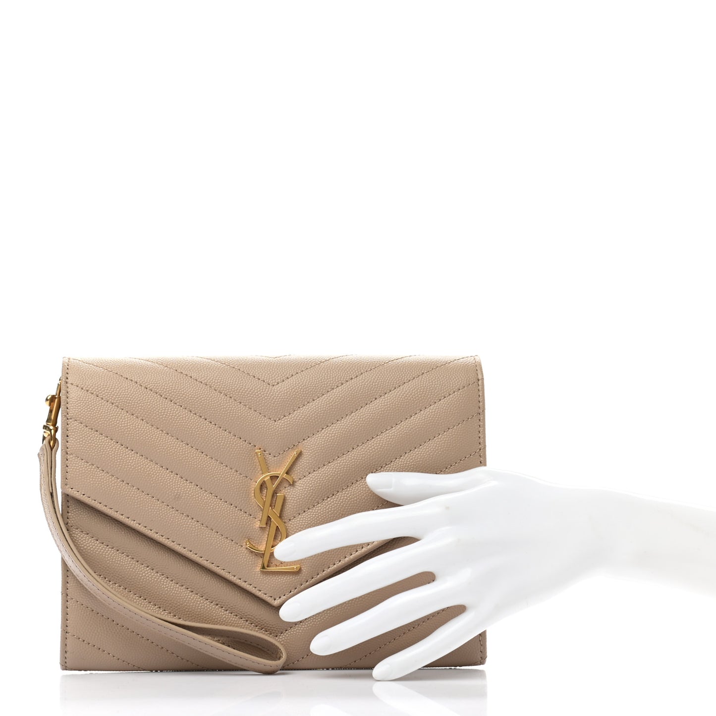 Grain De Poudre Matelasse Chevron Monogram Envelope Clutch Dark Beige