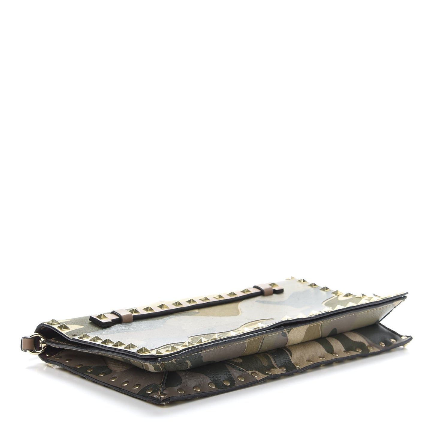 Nappa Canvas Camouflage Rockstud Wristlet Clutch Multicolor