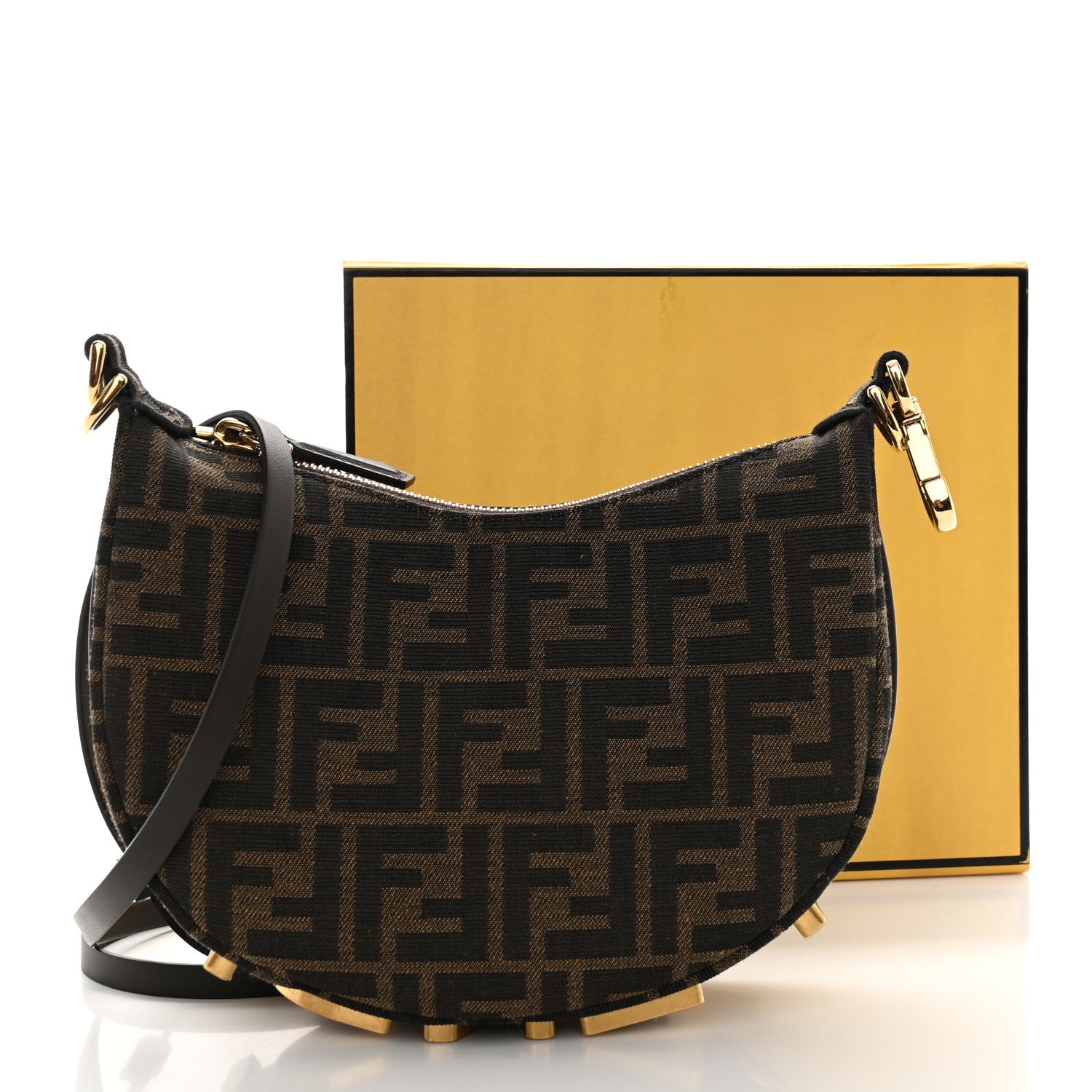 Fendi Fabric Jacquard Vitello Grace FF 1974 Mini Fendigraphy Hobo Bag Tobacco Moro Ebano 12 of 12