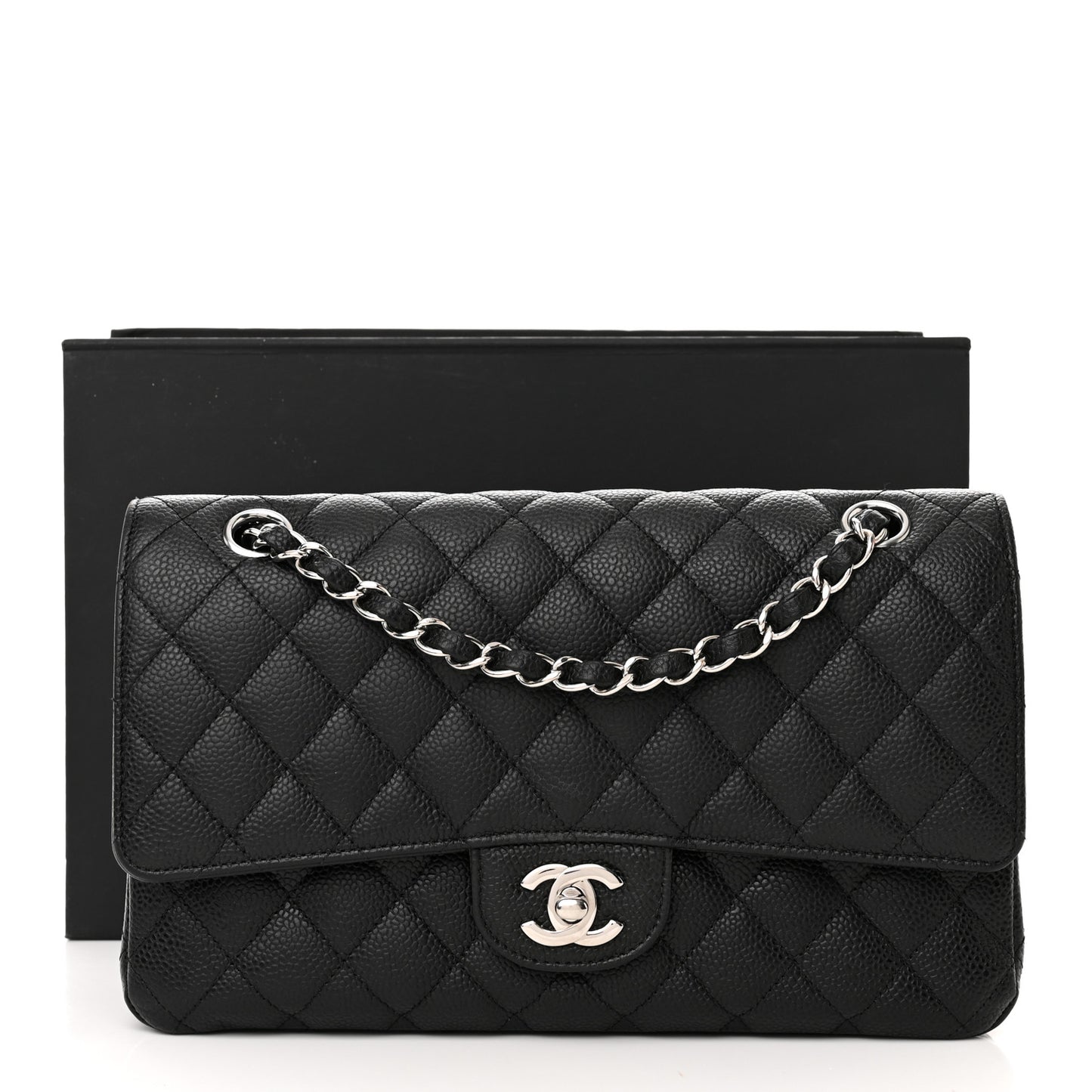 Caviar Quilted Medium Double Flap Black