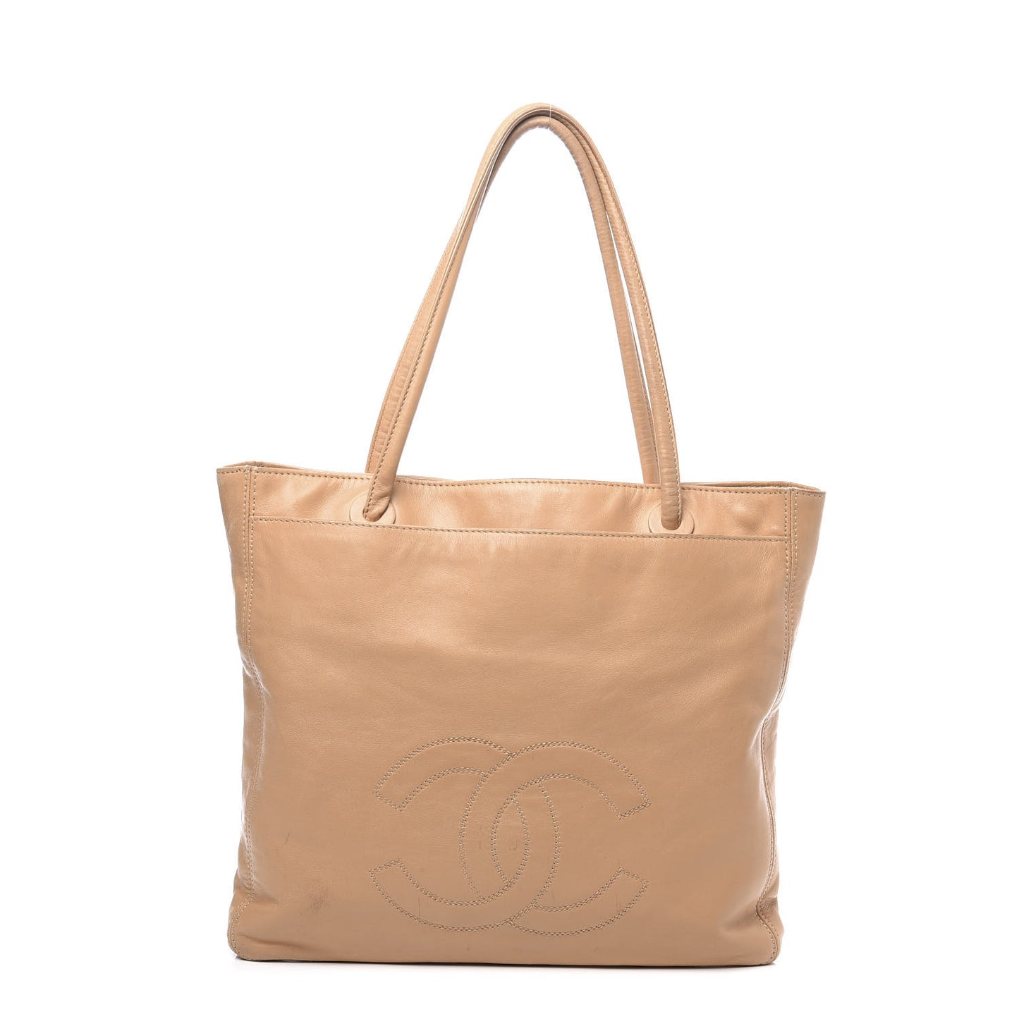 Lambskin CC Stitched Tote Beige