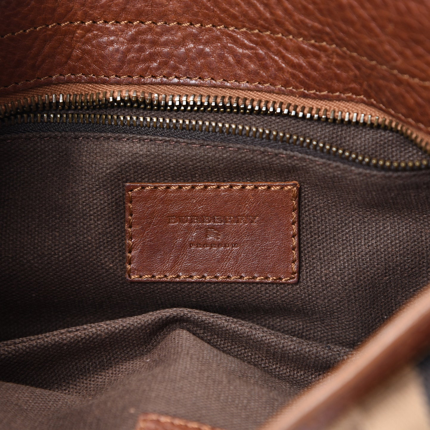 Calfskin House Check Woven Shoulder Bag Tan