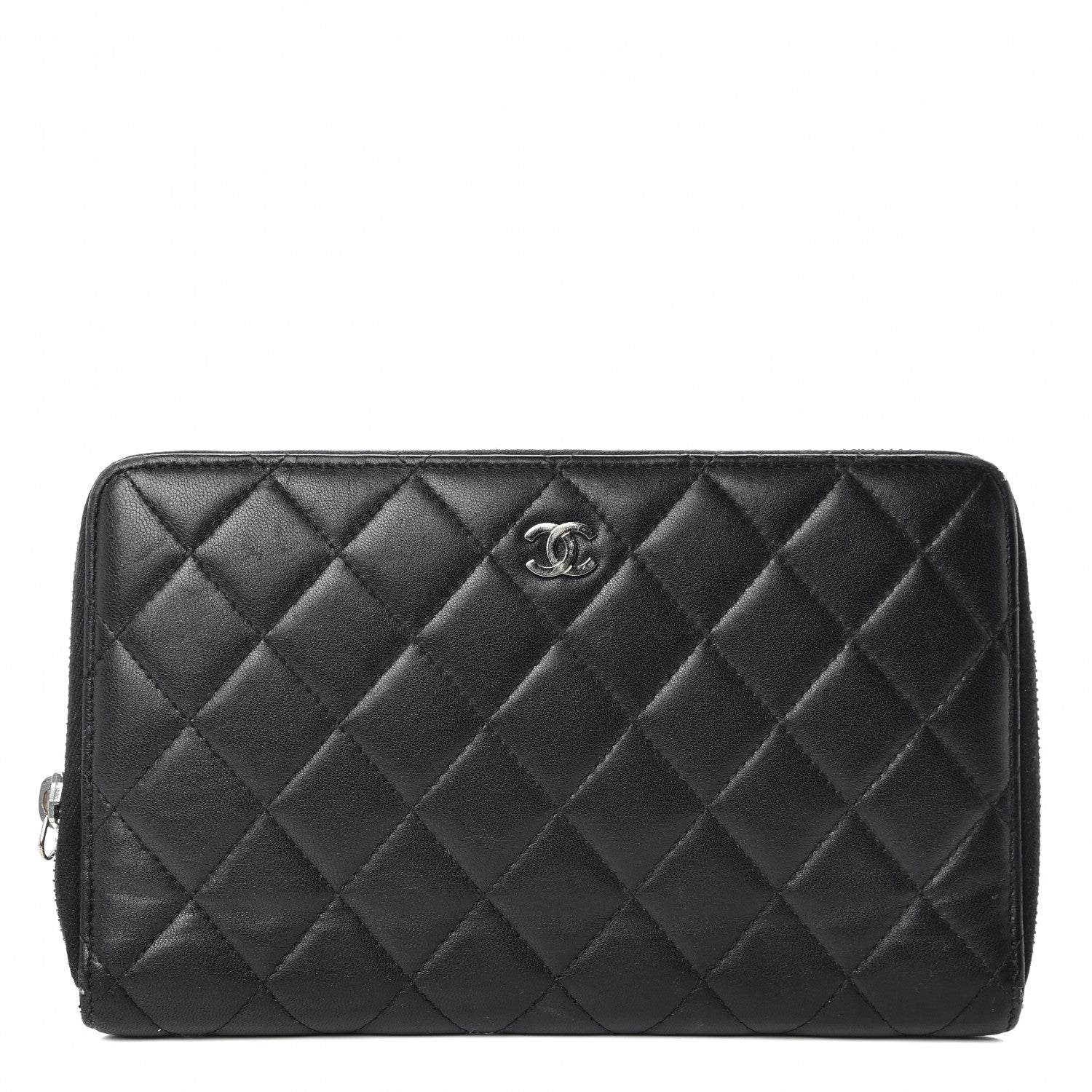 Chanel Lambskin Quilted Large Zip Around Organizer Wallet Black 1 of 15