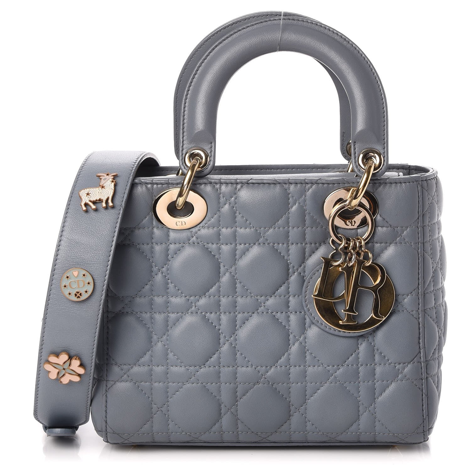 Christian Dior Lambskin Cannage Small Lucky Badges My Lady Dior Grey 1 of 18