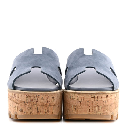 Hermes Suede Goatskin Cork Eze 30 Sandals 35 Bleu Grignon 3 of 12