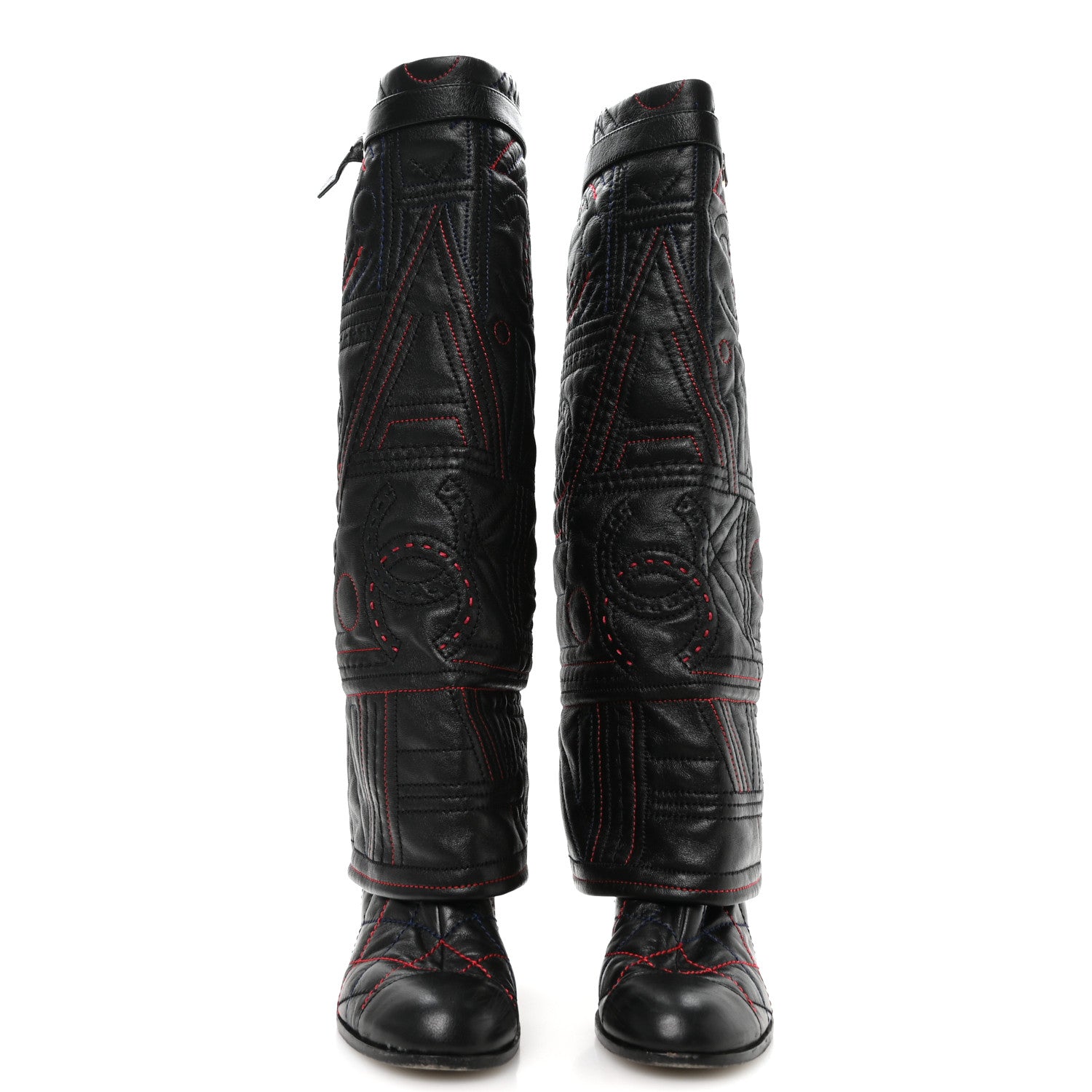 Chanel Lambskin Stitched Logo Fold Over High Boots 41 Black 2 of 7