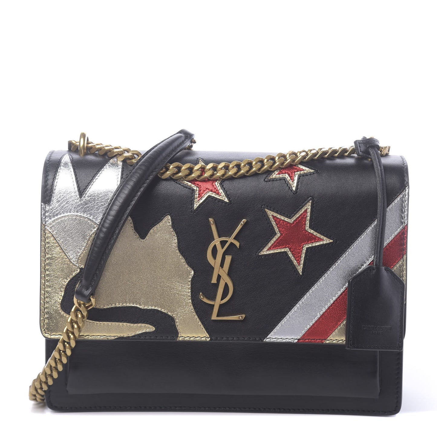 Grained Calfskin Rock Star Patchwork Medium Monogram Sunset Black