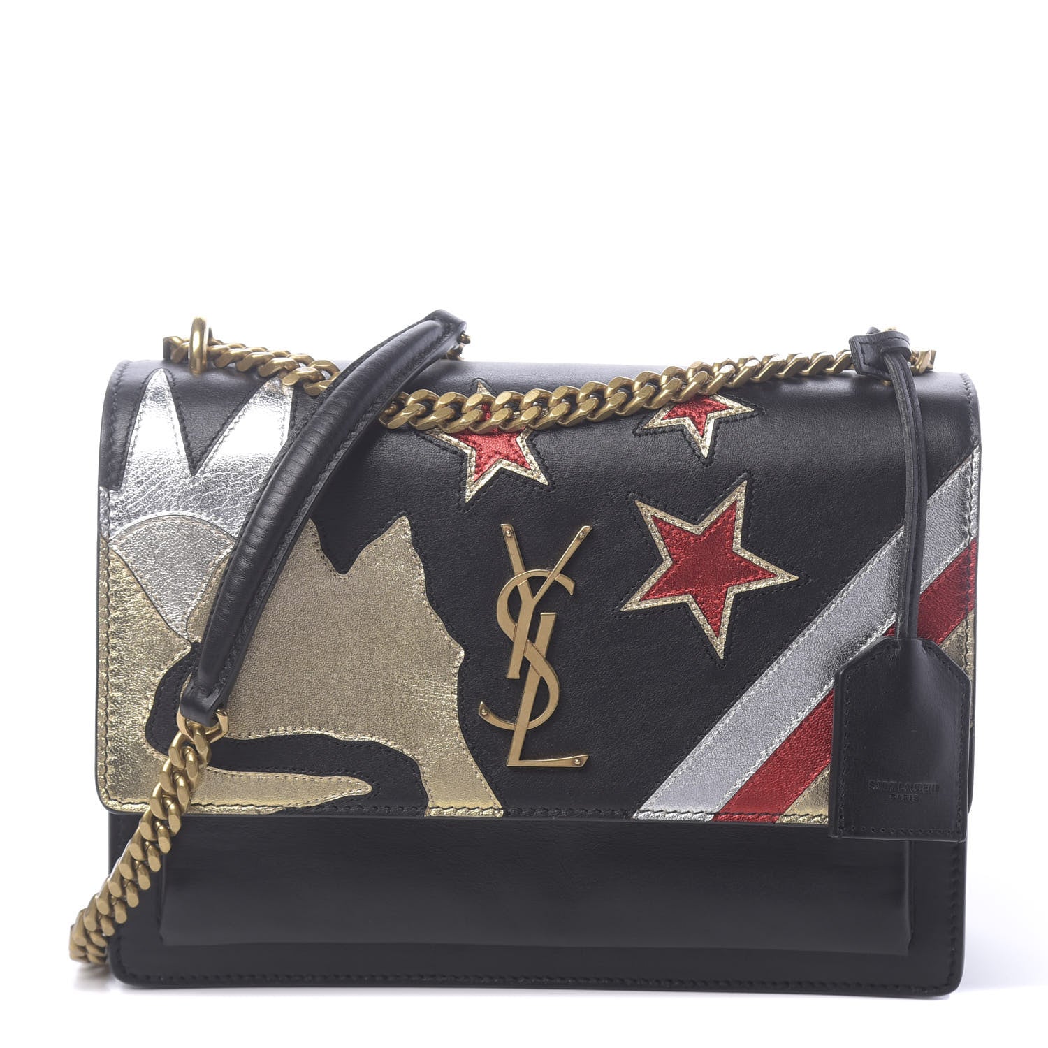 Saint Laurent Grained Calfskin Rock Star Patchwork Medium Monogram Sunset Black 1 of 11