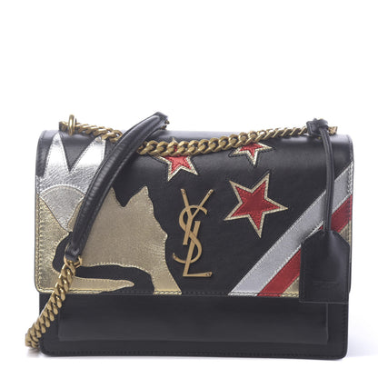 Saint Laurent Grained Calfskin Rock Star Patchwork Medium Monogram Sunset Black 1 of 11