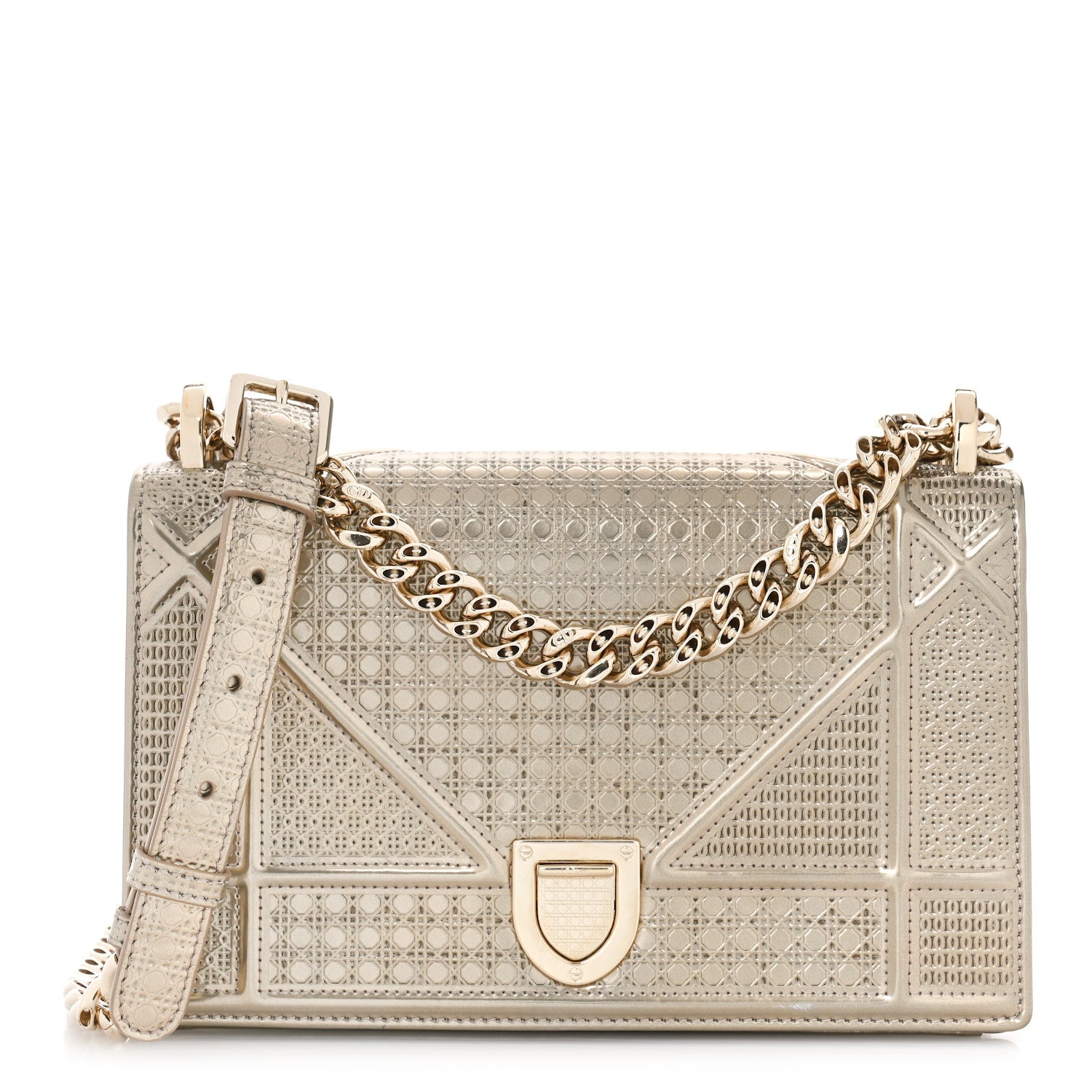 Christian Dior Metallic Patent Micro-Cannage Medium Diorama Flap Bag Gold 1 of 8