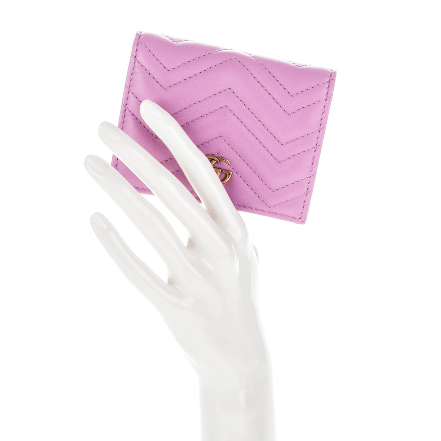 Gucci Calfskin Matelasse GG Marmont Card Case Candy Mousse 2 of 7