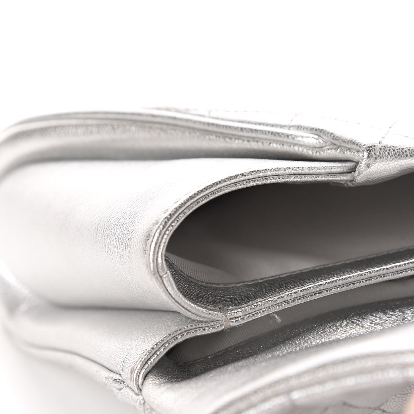 Metallic Calfskin Quilted Fold Up Again Clutch Silver