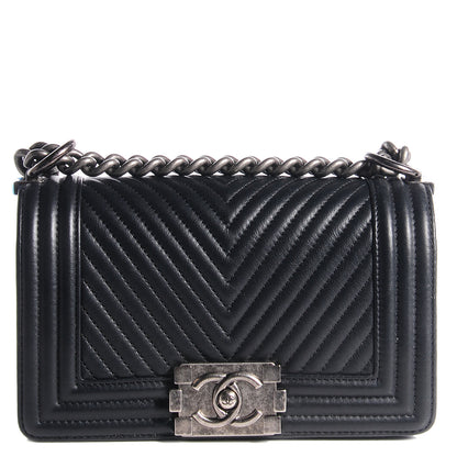 Chanel Calfskin Chevron Quilted Small Boy Flap Black 1 of 8