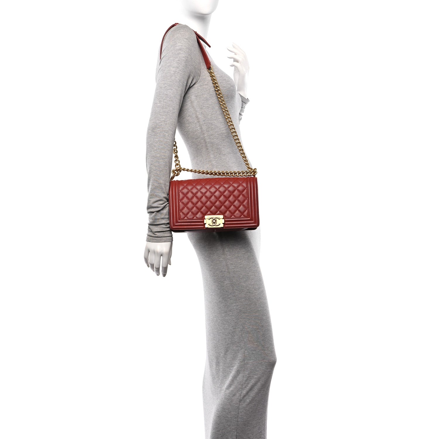 Chanel Calfskin Quilted Medium Boy Flap Dark Red 2 of 10