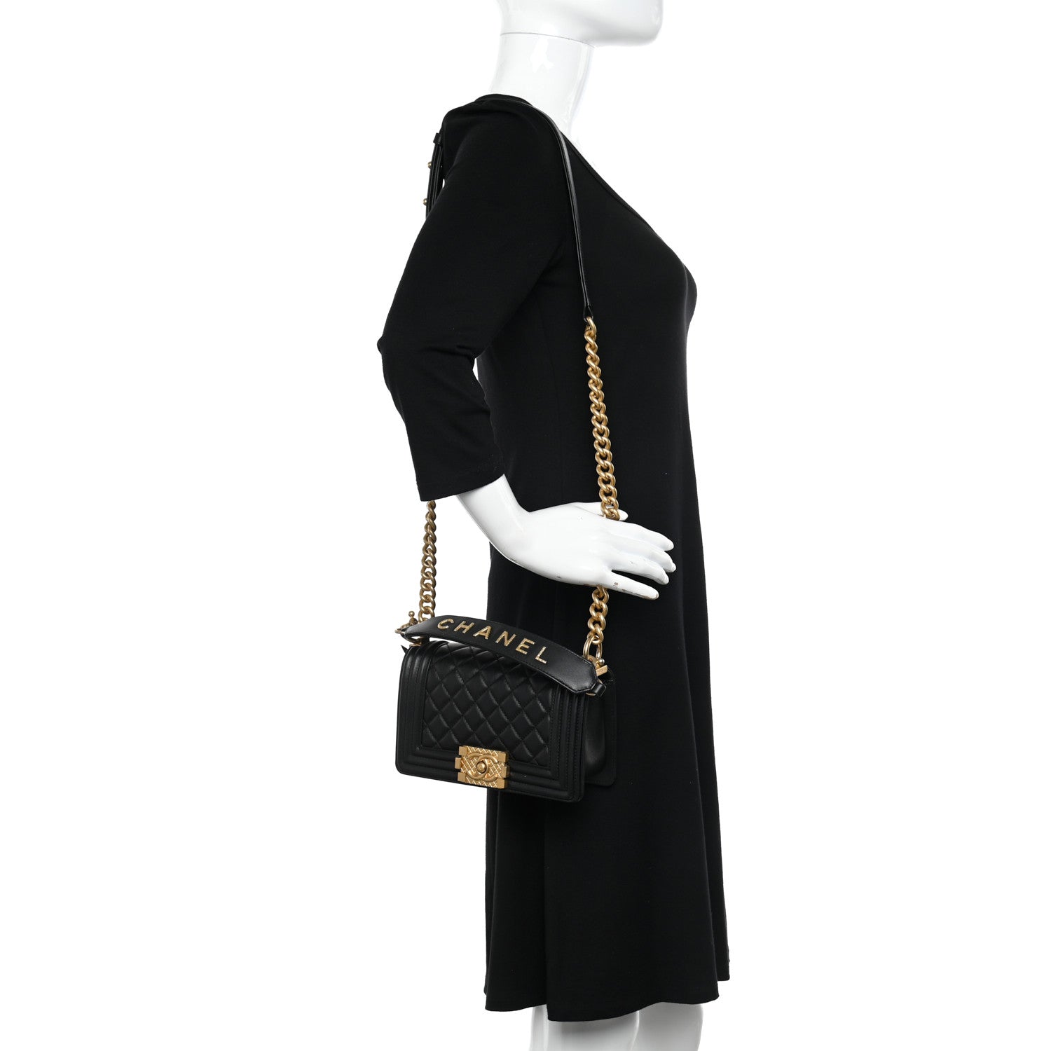 Chanel Calfskin Small Boy Logo Top Handle Flap Black 2 of 11