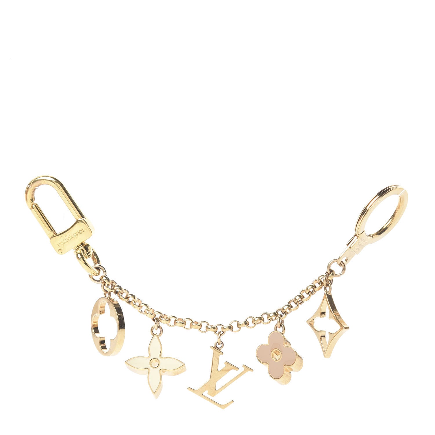 Louis Vuitton Brass Enamel Fleur De Monogram Bag Charm Chain Gold 1 of 2