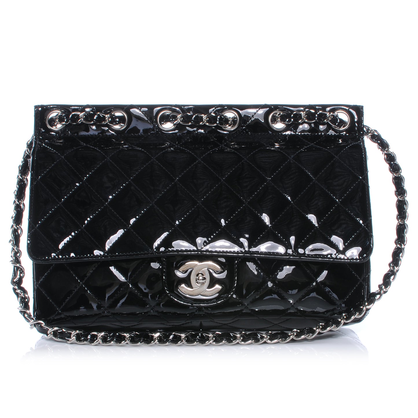Patent Quilted Flap Bag Black