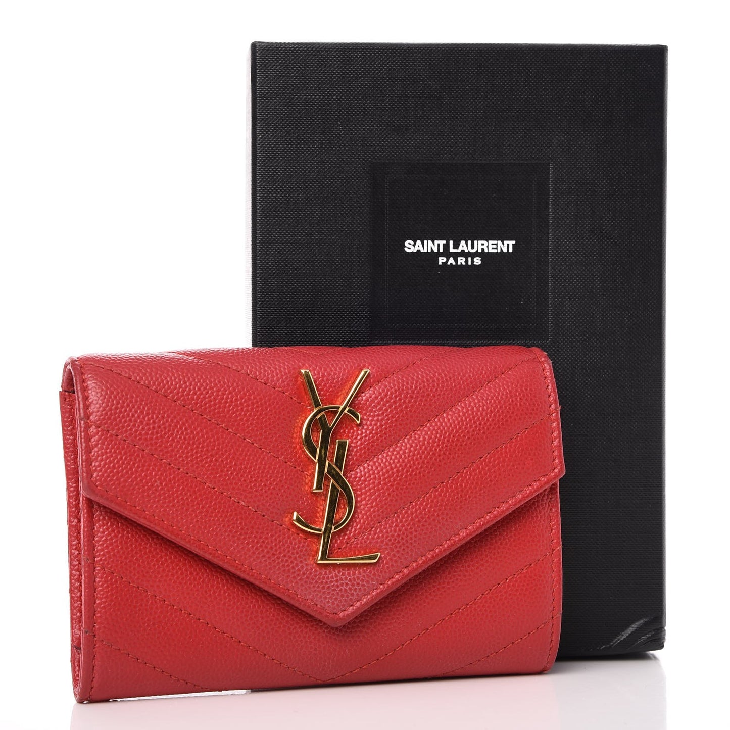 Grain De Poudre Matelasse Chevron Small Monogram Envelope Wallet New Red