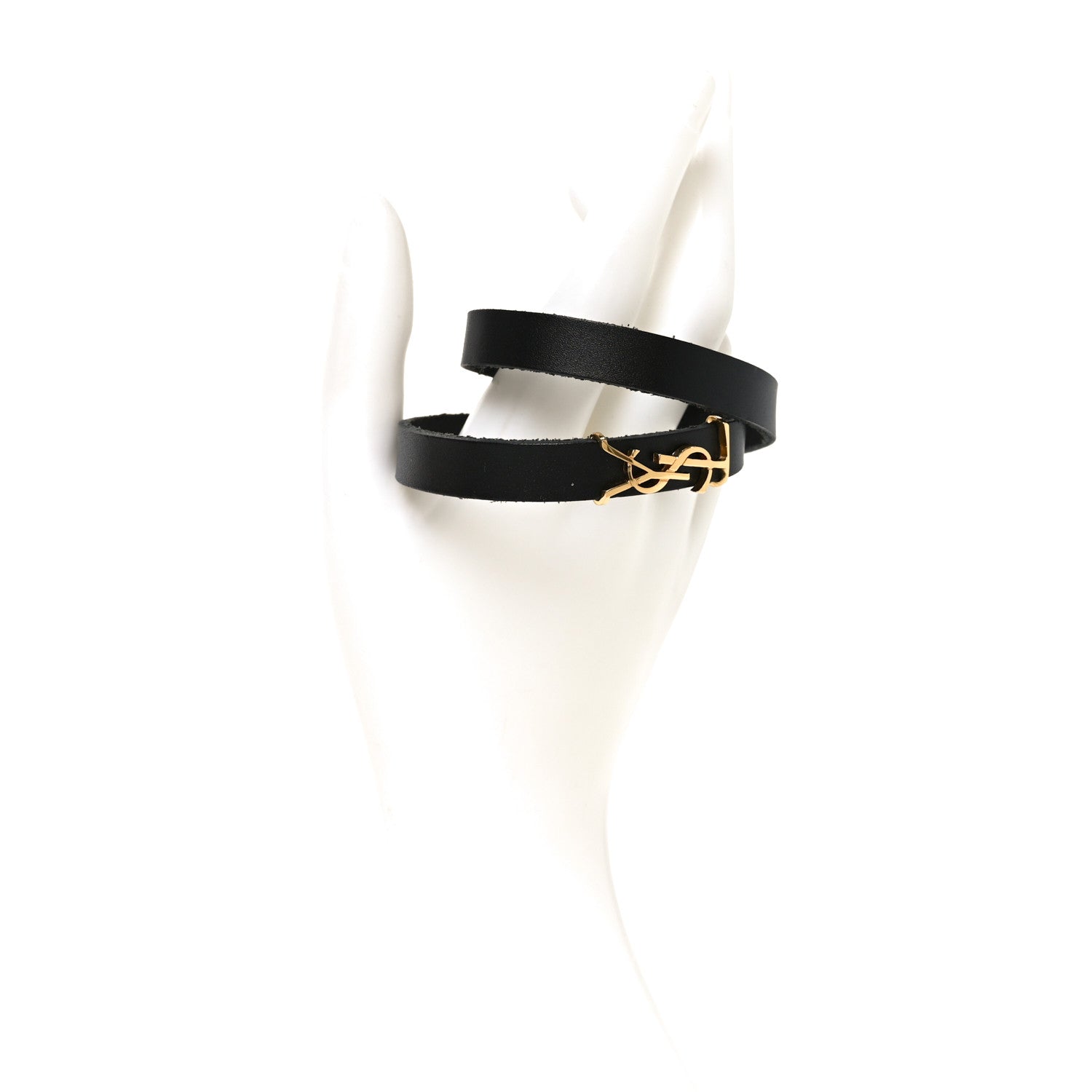 Saint Laurent Calfskin Opyum Double Wrap Bracelet Black 2 of 3
