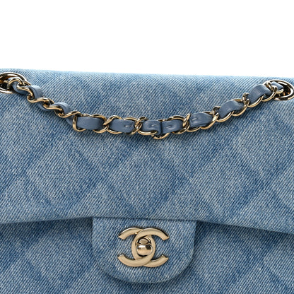 Chanel Printed Denim Quilted Small Double Flap Light Blue 8 of 12