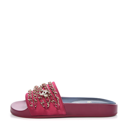 Chanel Satin Chain Flat Sandals 35 Dark Fuchsia 1 of 8