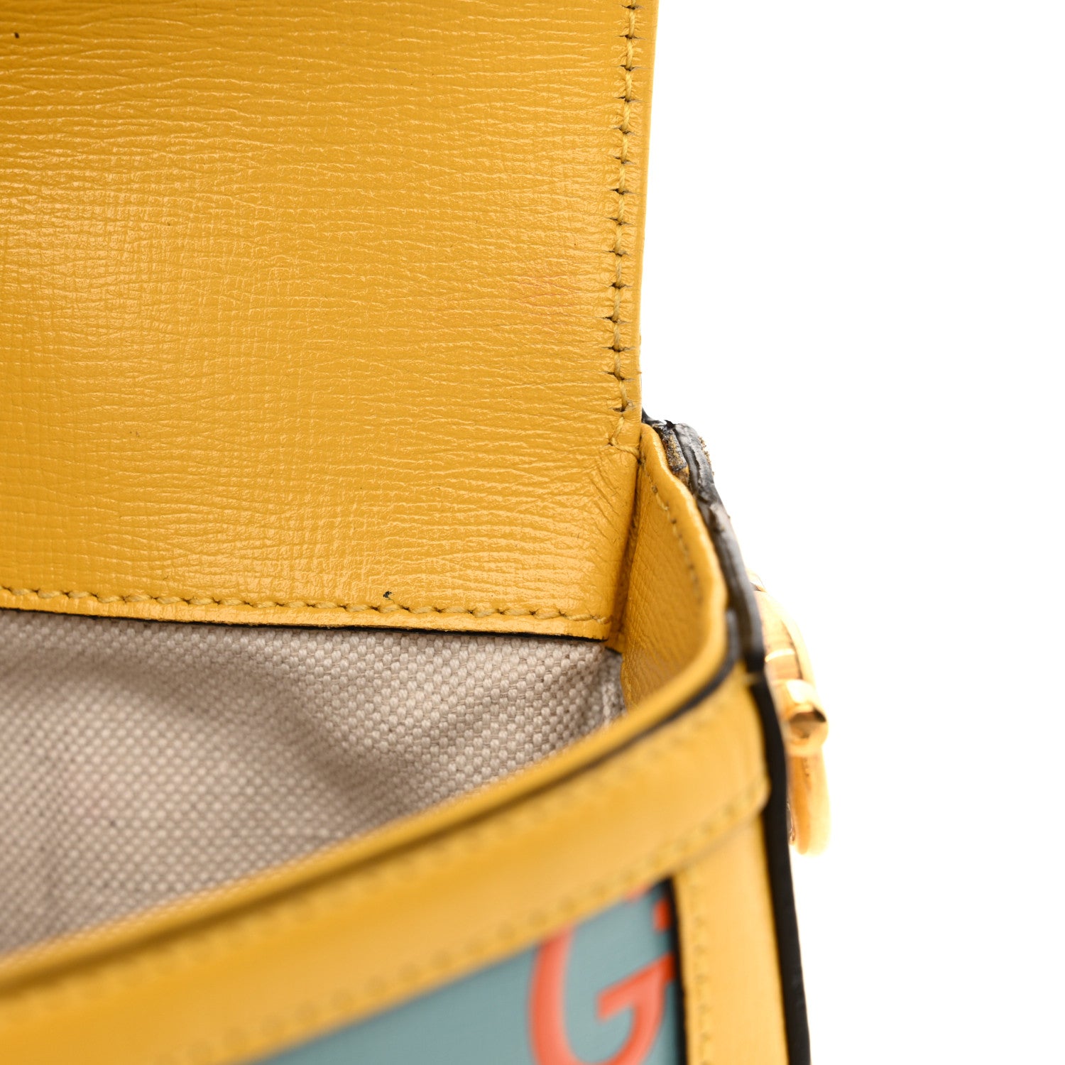 Gucci Azalea Calfskin GG Monogram Bi-Color Debossed Mini Horsebit 1955 Shoulder Bag Dusty Azure Stone Topaz Deep Orange 13 of 19