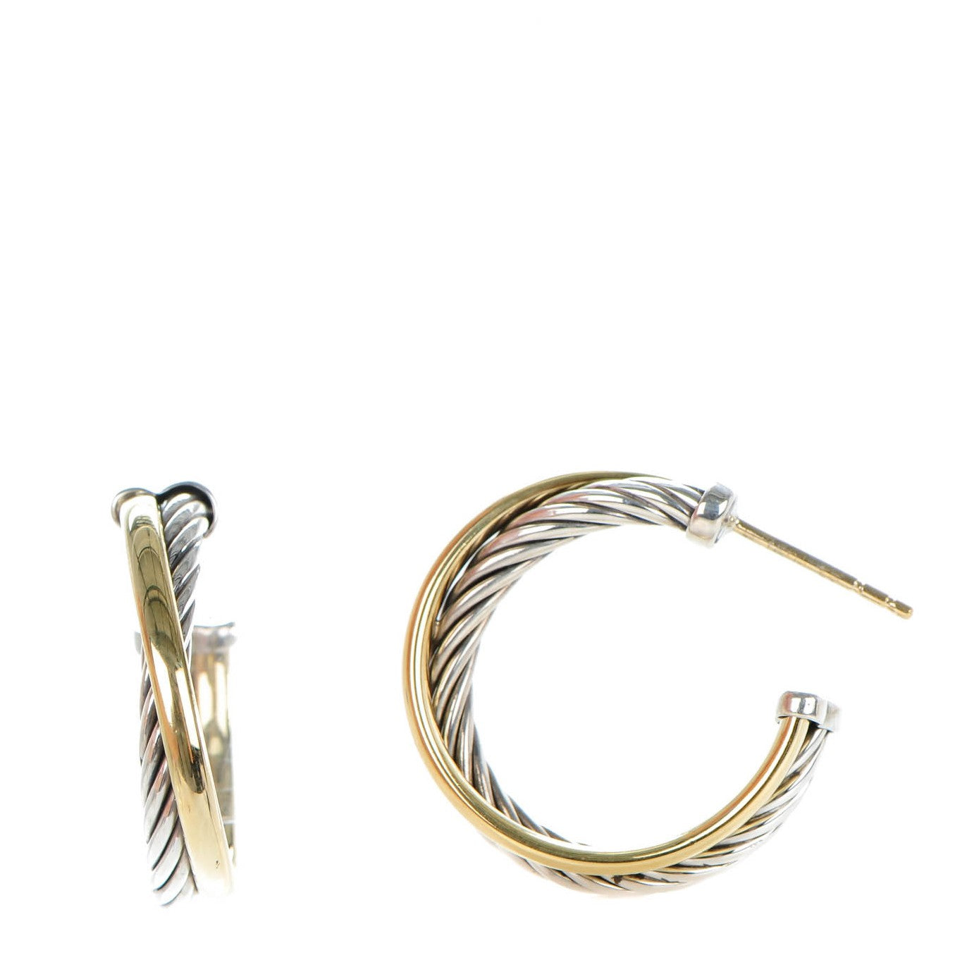 Sterling Silver 18K Yellow Gold 23mm Crossover Cable Hoop Earrings