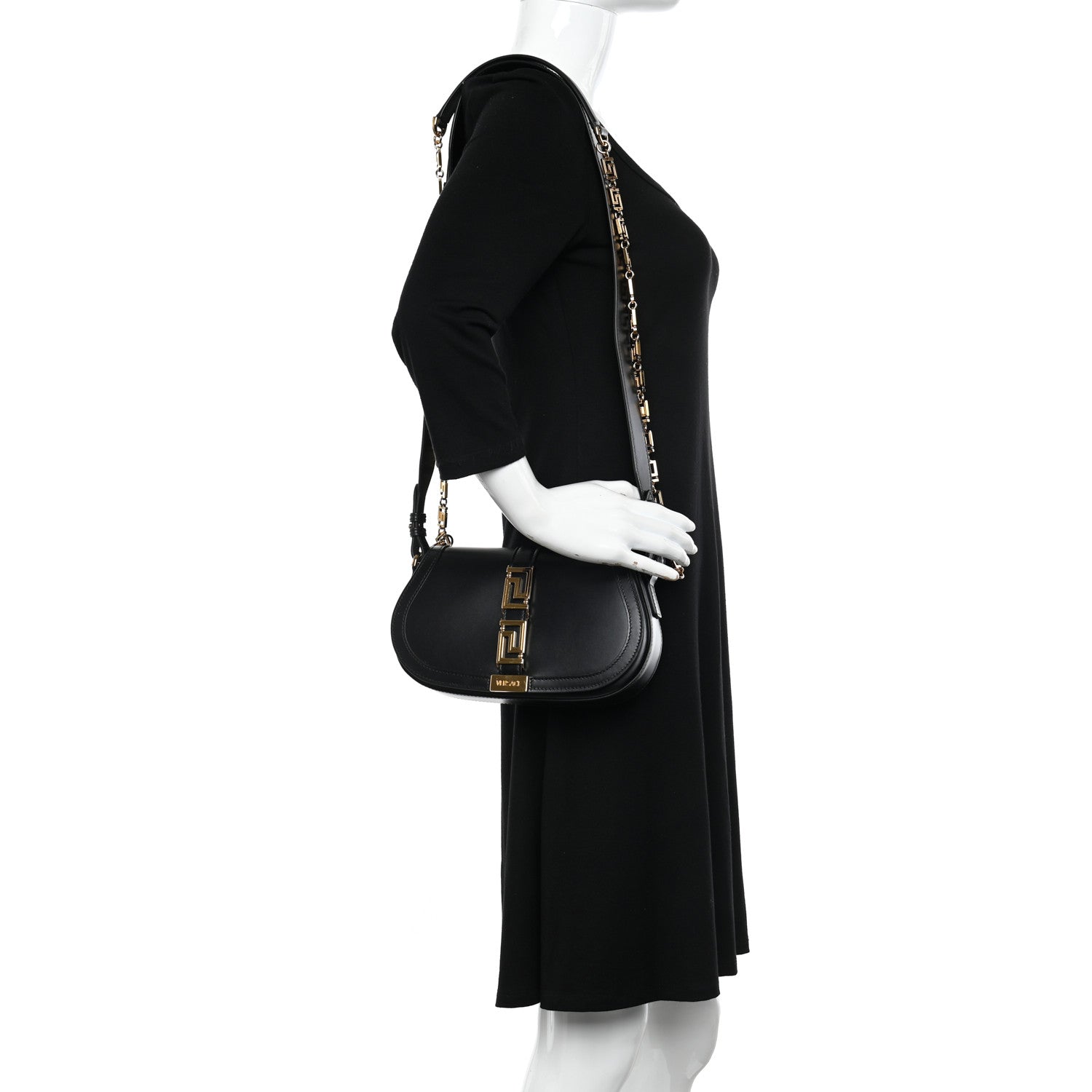 Versace Calfskin Medium Greca Goddess Shoulder Bag Black 2 of 9