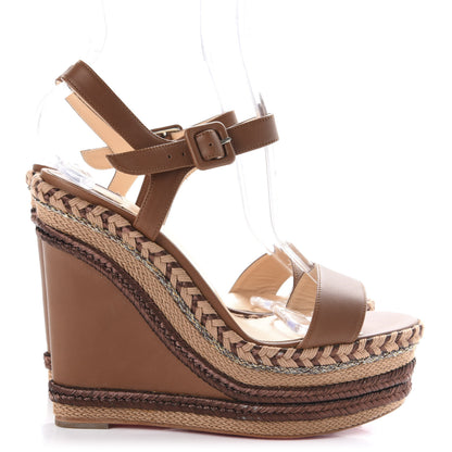 Christian Louboutin Calfskin New Duplice 120 Wedge Sandals 38 Cognac 4 of 10