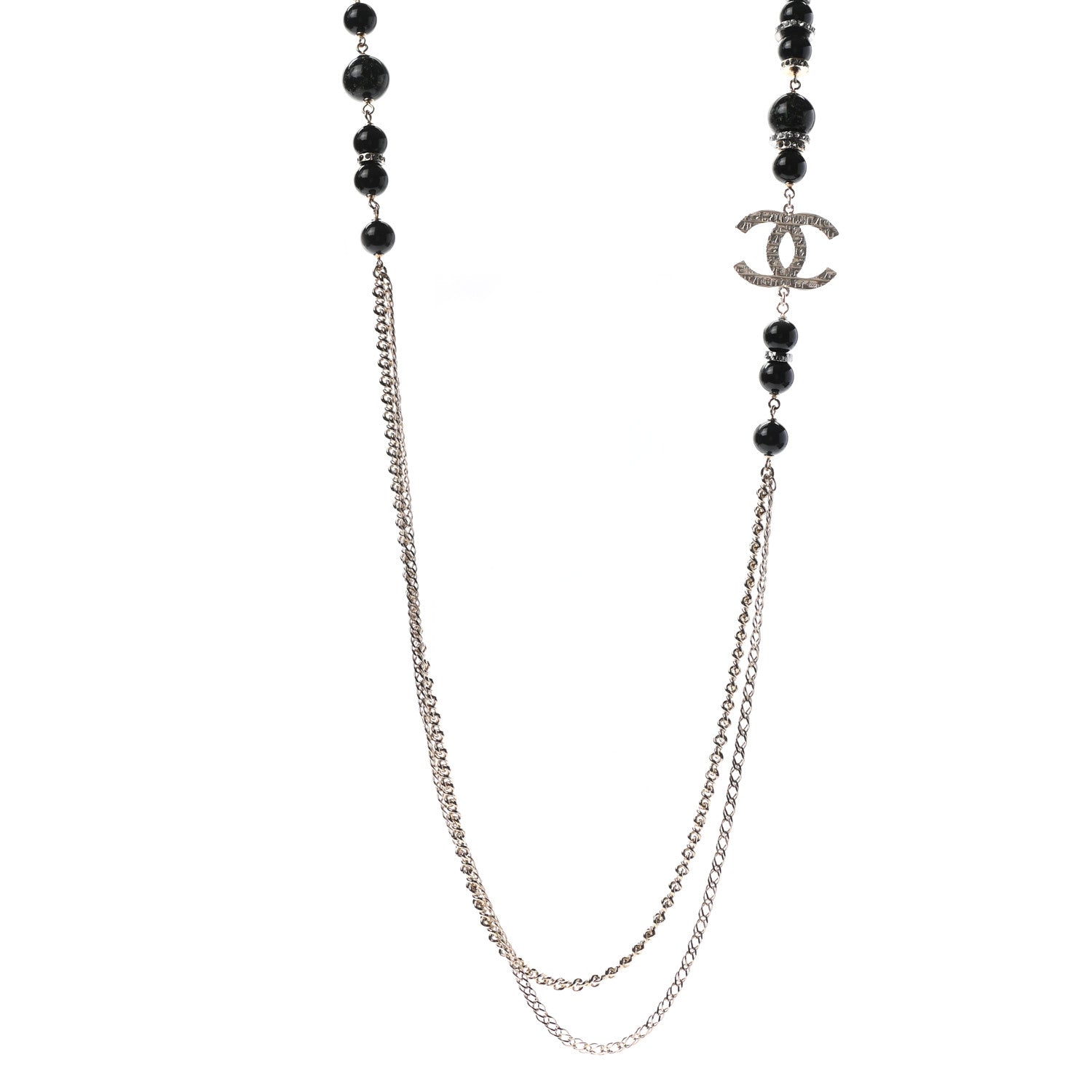 Chanel Bead Crystal Multi Strand CC Necklace Gold Black 1 of 6