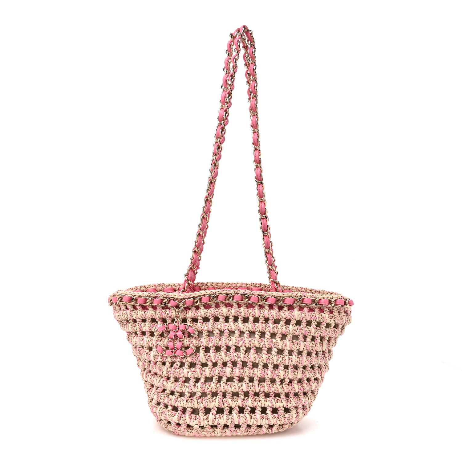 Chanel Mixed Fibers Calfskin Crochet Small Shopping Bag Beige Pink 1 of 9