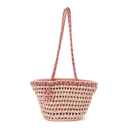 Chanel Mixed Fibers Calfskin Crochet Small Shopping Bag Beige Pink 1 of 9