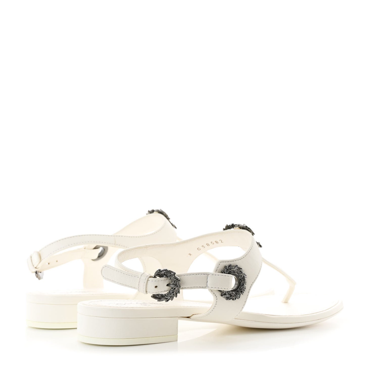 Lambskin CC Leaf Thong Sandals 37.5 White