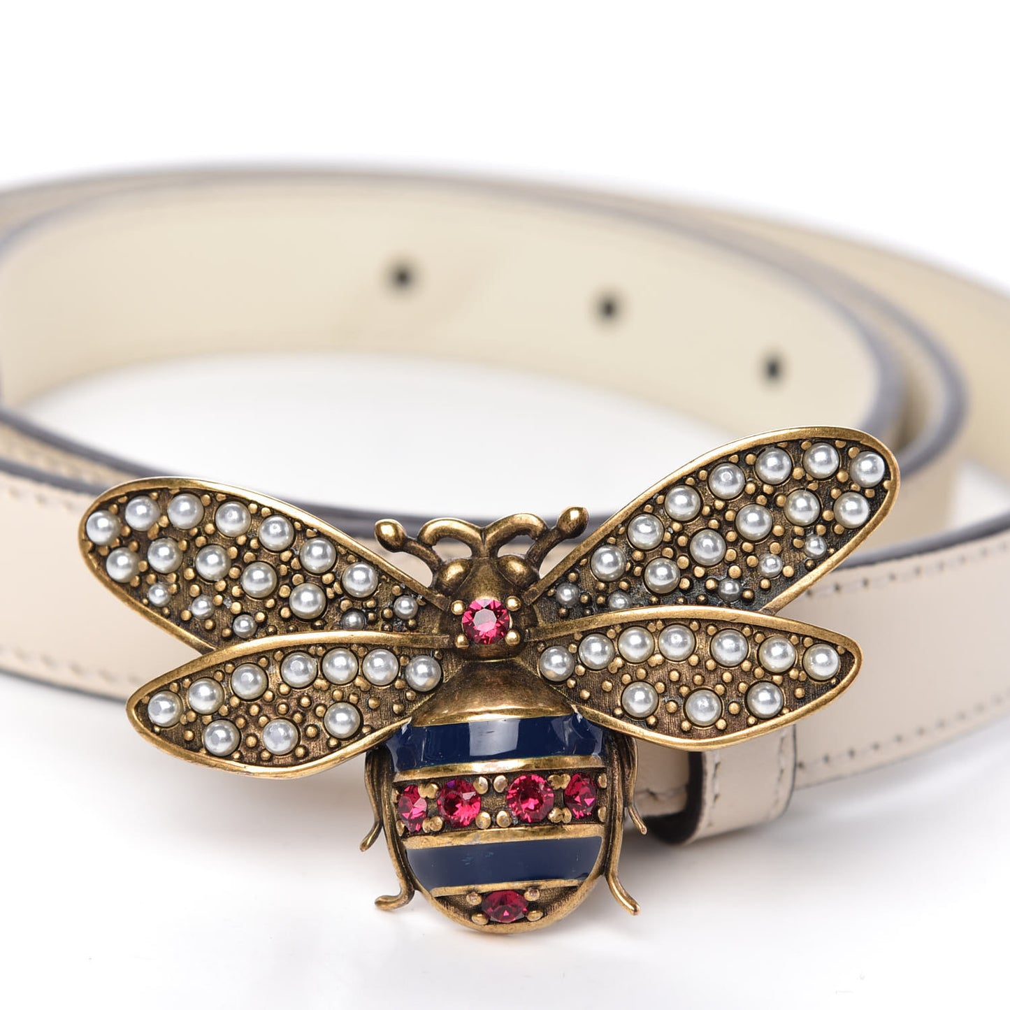 Calfskin Queen Margaret Bee Belt 85 34 White