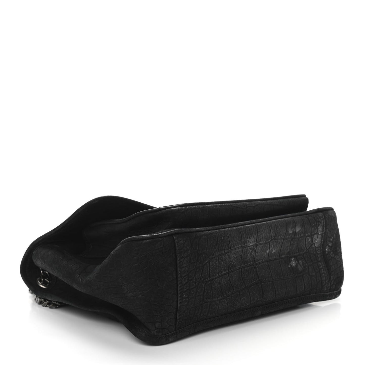 Nubuck Crocodile Embossed Monogram Medium Niki Chain Satchel Black