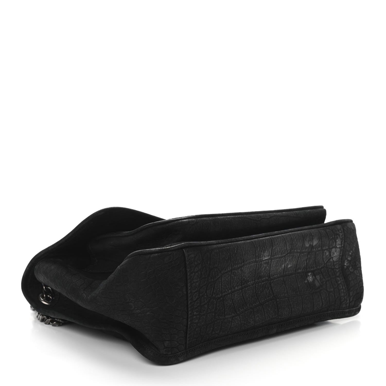 Saint Laurent Nubuck Crocodile Embossed Monogram Medium Niki Chain Satchel Black 4 of 11