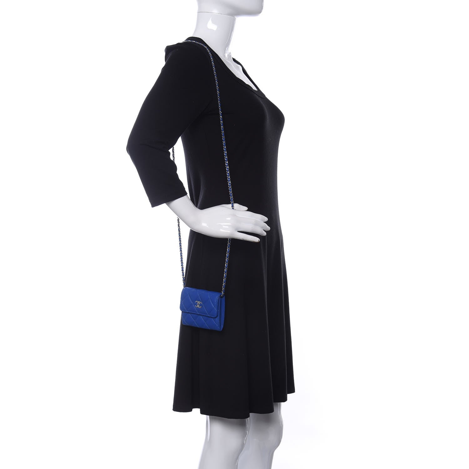 Chanel Lambskin Quilted Flap Card Holder On Chain Blue 2 of 11