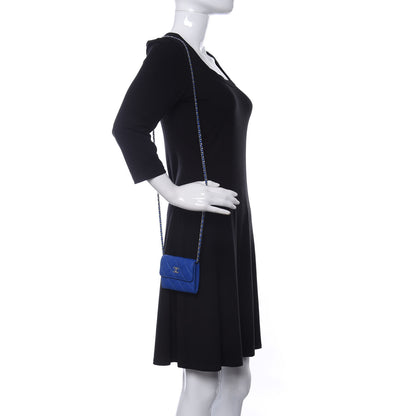 Chanel Lambskin Quilted Flap Card Holder On Chain Blue 2 of 11
