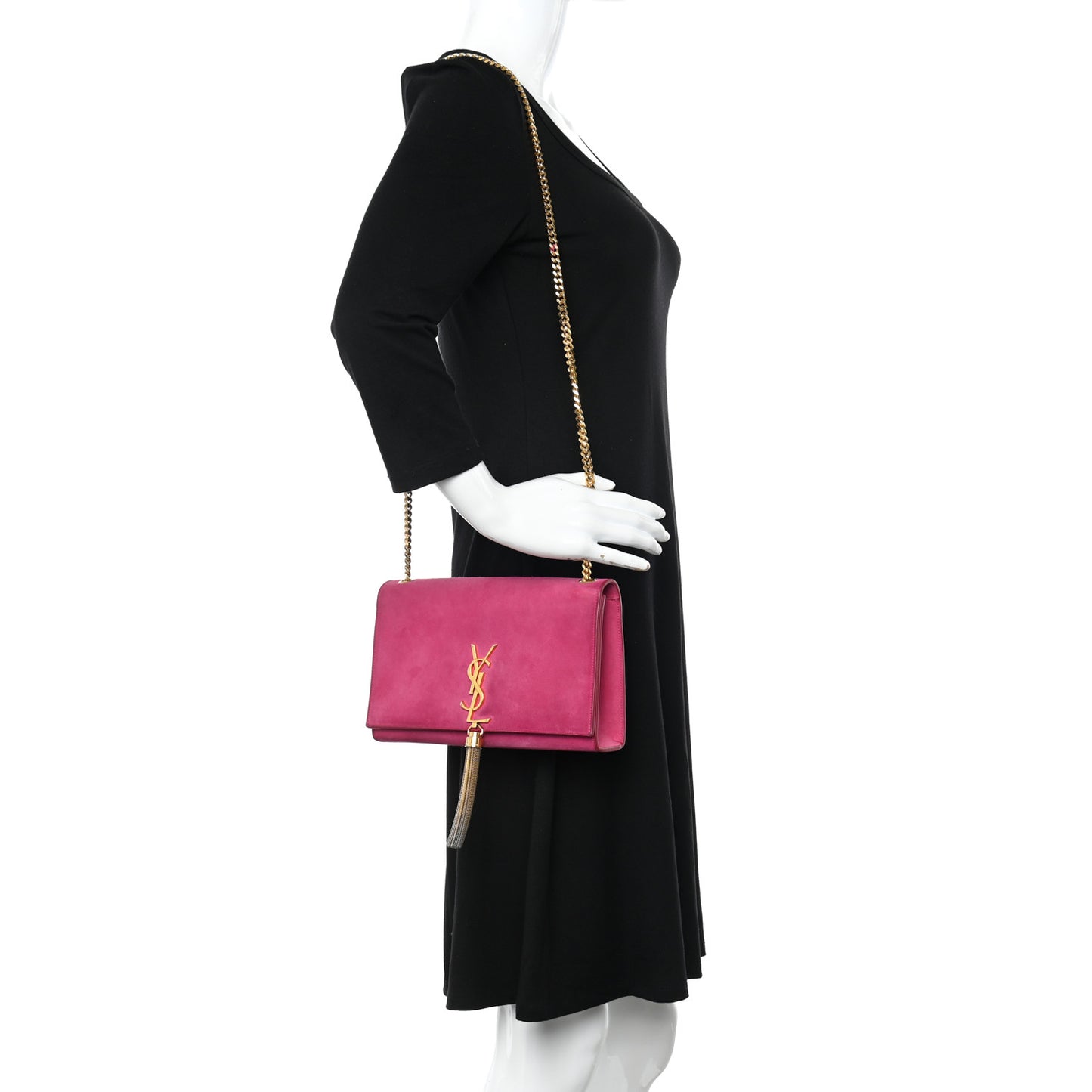 Suede Medium Monogram Kate Tassel Shoulder Bag Lipstick Fuchsia