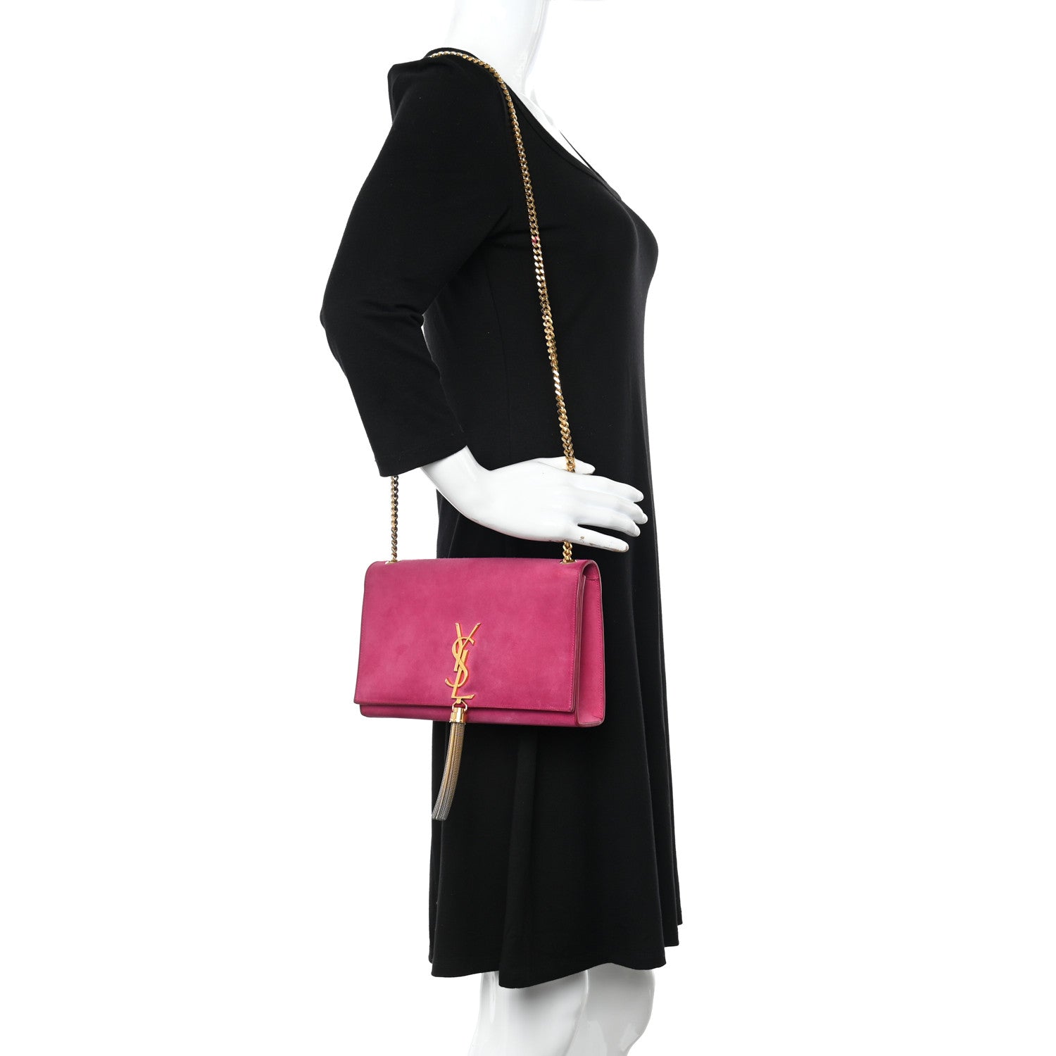 Saint Laurent Suede Medium Monogram Kate Tassel Shoulder Bag Lipstick Fuchsia 2 of 19