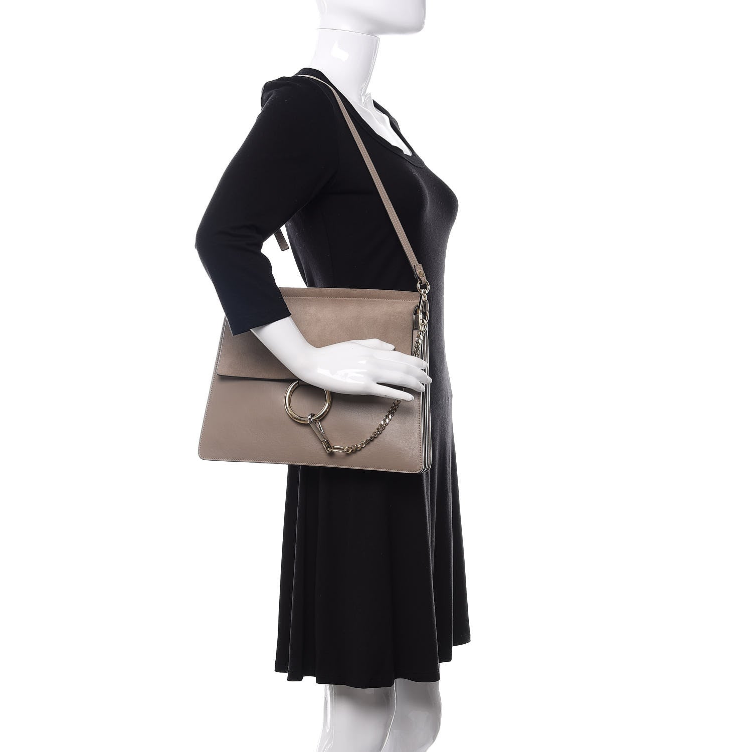 Chloe Calfskin Suede Medium Faye Shoulder Bag Motty Grey 2 of 11
