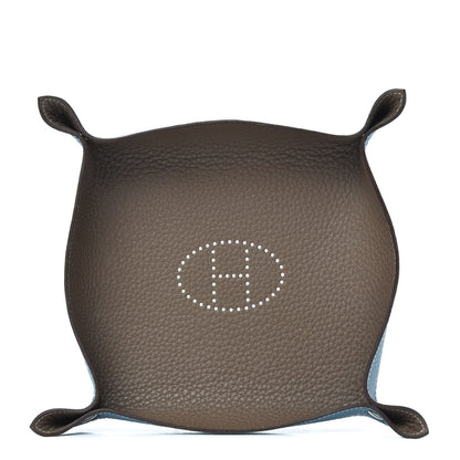 Hermes Taurillon Clemence Mises et Relances H'Dot Change Tray Etoupe Blue Jean 1 of 7