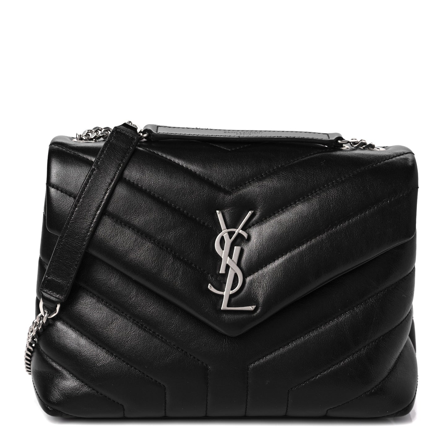 Calfskin Y Quilted Monogram Small Loulou Chain Satchel Black