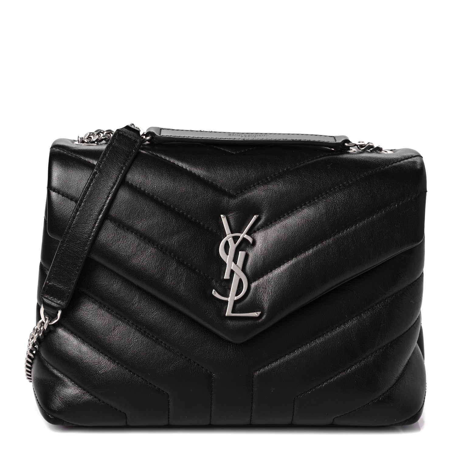 Saint Laurent Calfskin Y Quilted Monogram Small Loulou Chain Satchel Black 1 of 7