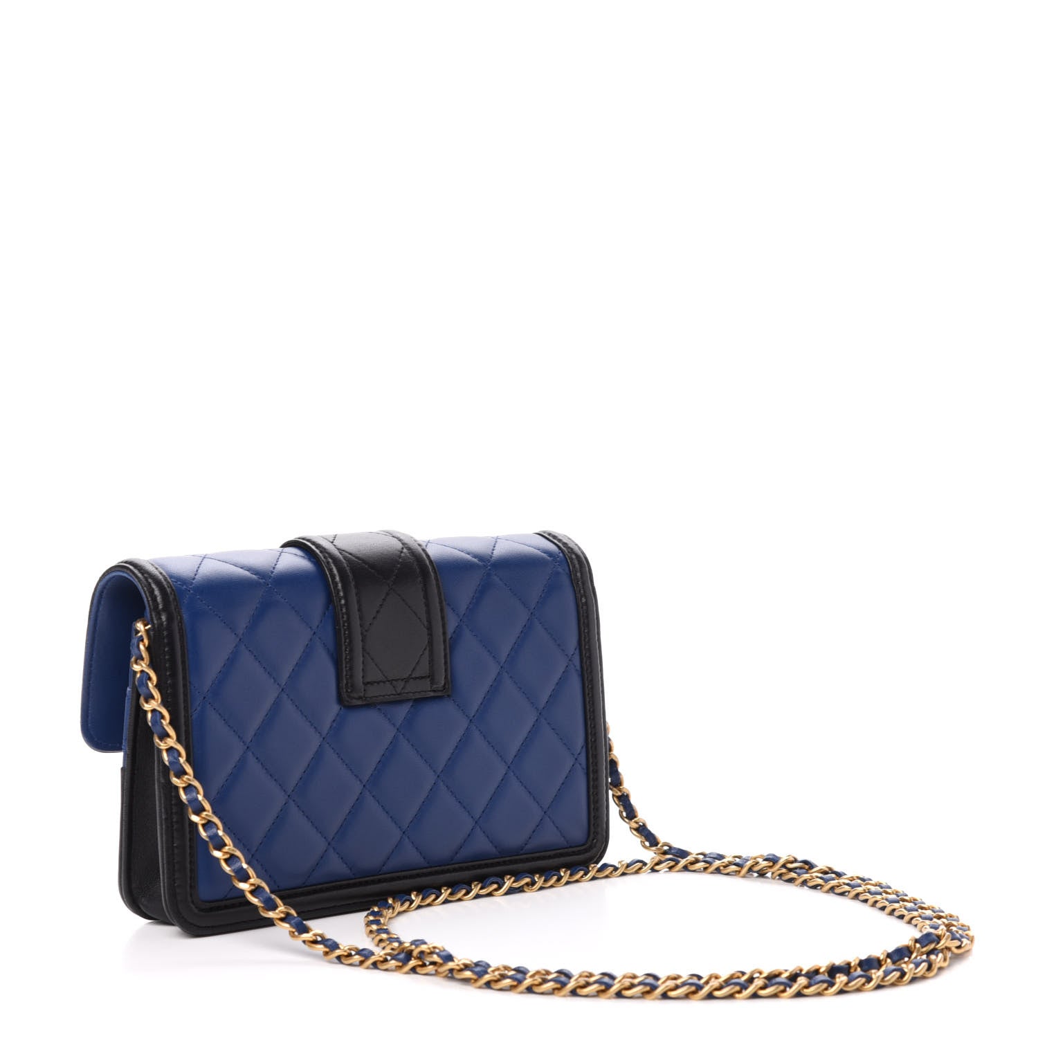 Chanel Lambskin Quilted Elegant CC Wallet On Chain WOC Blue Black 3 of 12