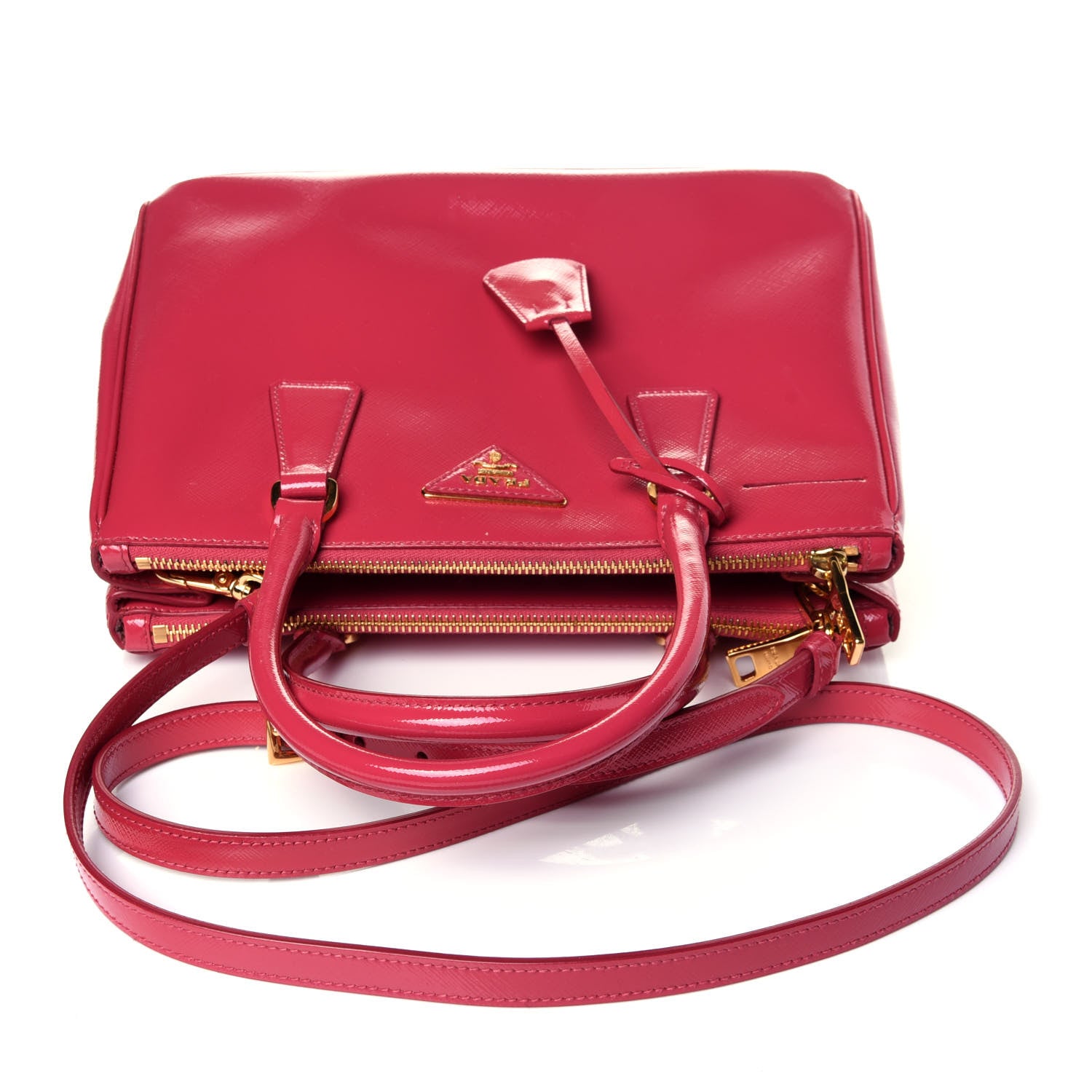 Prada Saffiano Vernice Small Galleria Double Zip Tote Peonia 10 of 11