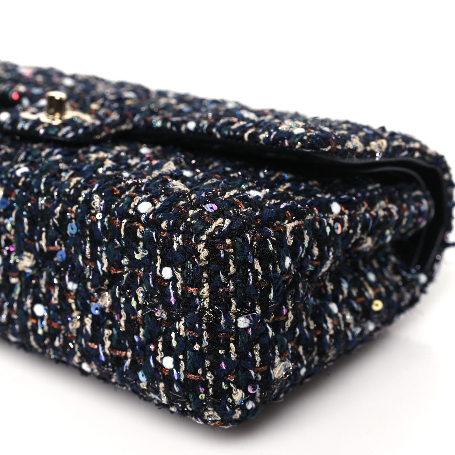 Chanel Glittered Tweed Quilted Medium Double Flap Navy Blue Multicolor 10 of 11